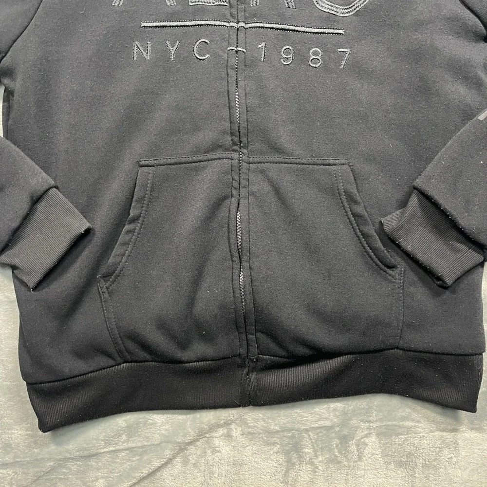 Aeropostale Full Zip Hoodie Mens 2XL Black Sherpa Lined NYC 1987 Graphic Jacket - Picture 3 of 15
